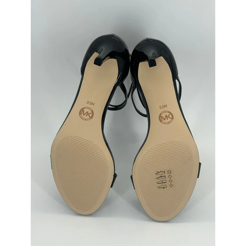 Michael Kors Ava Mid Black Patent Strappy Heels 9.5 NIB